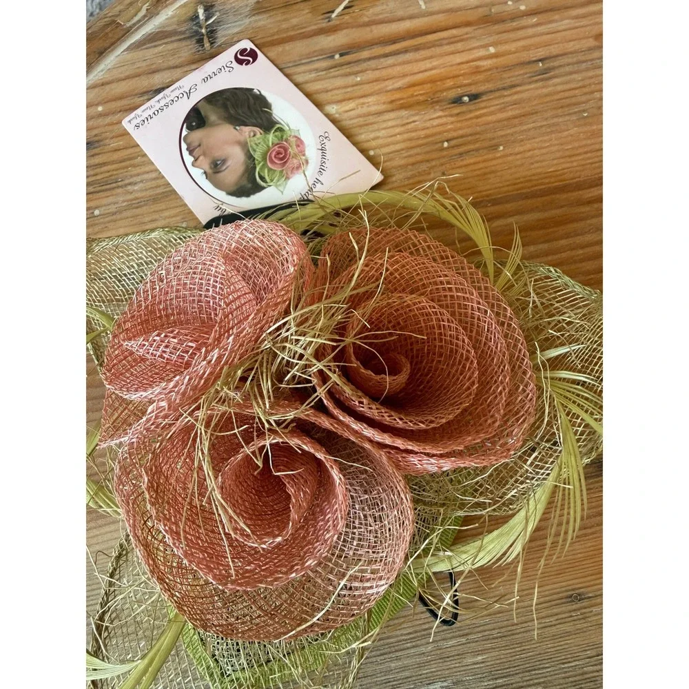 Sierra Accessories Straw Floral Fascinator Hair‎ Clip Headpiece